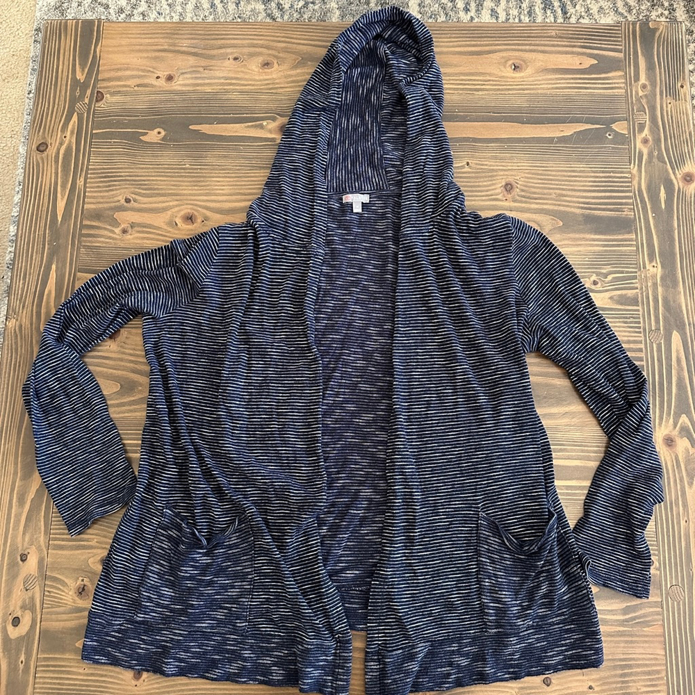 Women’s Talbots Navy White Striped Hooded Cardigan Size M
